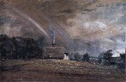 John Constable Landscape study,cottage and rainbow oil painting artist